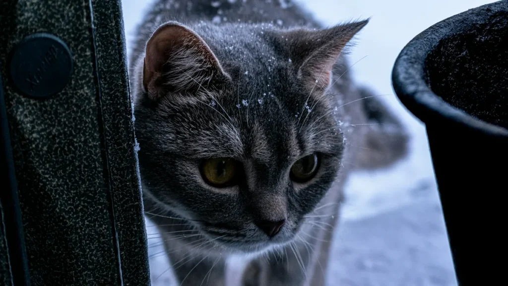 Cat looking through an open doorway inside a home